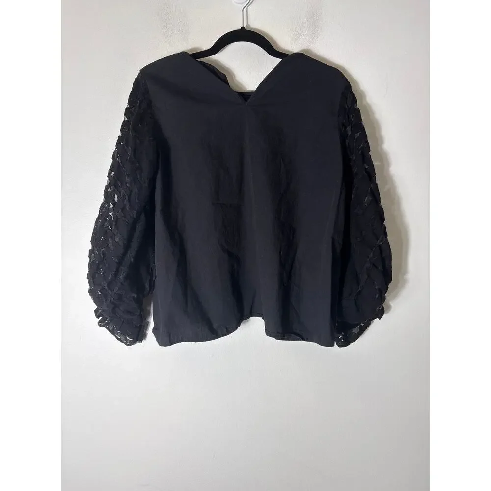 Zara Black Sheer Long Sleeve Top Sz L